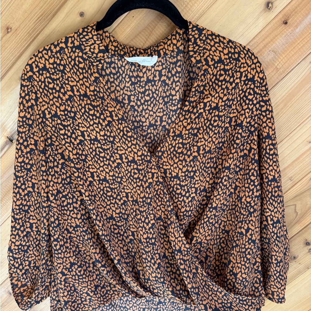 All in Favor Animal Print Wrap Blouse - Black and Orange